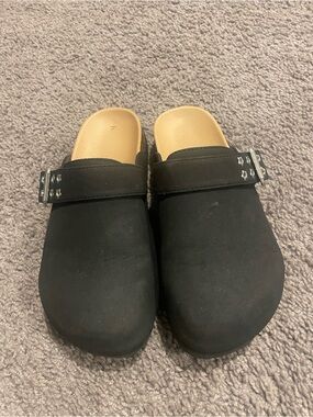 Justice Black Clog Mule with Buckle Detail